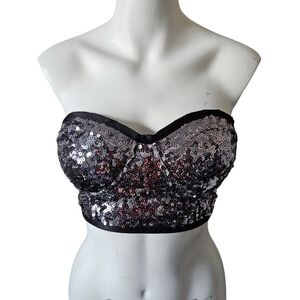 Balera Strapless Silver Sequin‎ Crop Top Sz Small